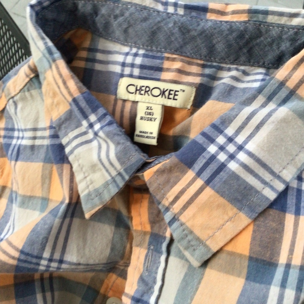 Cherokee Men's Casual Plaid Shirt in Orange and Blue - Picture 5 of 5